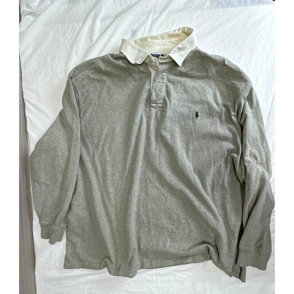 Men’s 4xl 4 xb polo by Ralph Lauren, long slv cotton polo shirt grey midweight